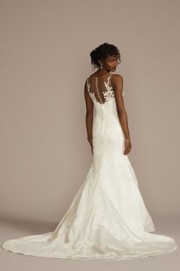 Lace Applique Satin V-Neck Mermaid Wedding Dress CWG961