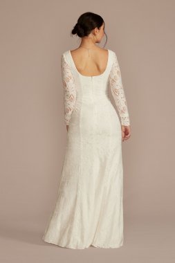 Long Sleeve Lace Scoop Back Sheath Wedding Dress SDWG1172