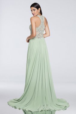 Chiffon Keyhole Halter Dress with Beaded Bodice 1812P5393