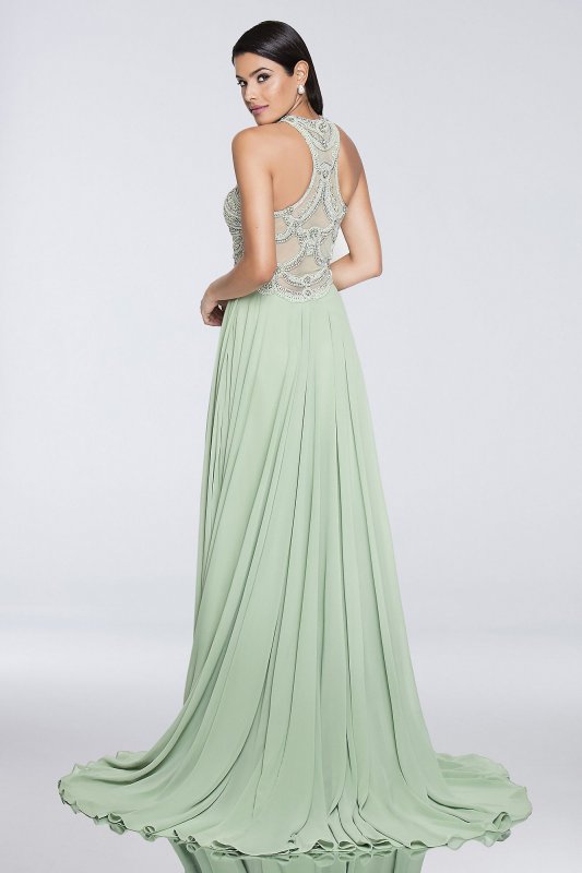 Chiffon Keyhole Halter Dress with Beaded Bodice 1812P5393