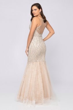 Beaded Plunging V-Neck Illusion Back Mermaid Dress 1911P8352