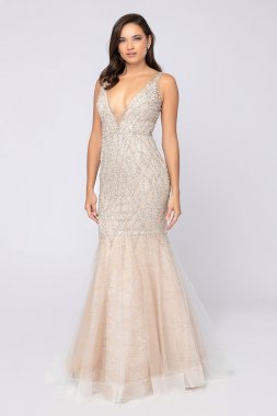 Beaded Plunging V-Neck Illusion Back Mermaid Dress 1911P8352