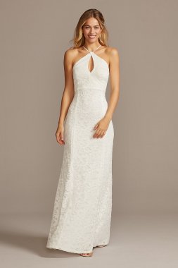 Halter Keyhole Lace Dress with Lace-Up Back 650711