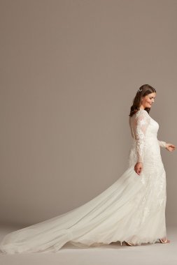 Illusion Beaded Floral Plus Size Wedding Dress 8CWG844