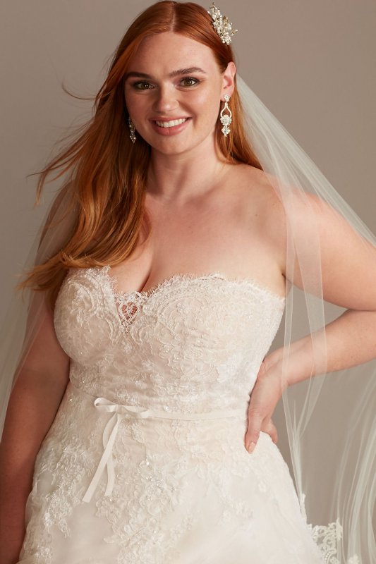 Printed Tulle Tiered Skirt Plus Size Wedding Dress 8CWG845