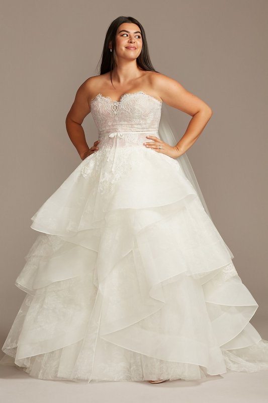 Printed Tulle Tiered Skirt Plus Size Wedding Dress 8CWG845