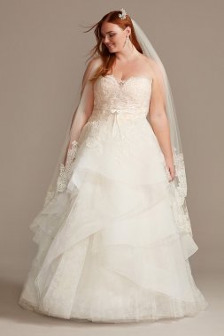 Printed Tulle Tiered Skirt Plus Size Wedding Dress 8CWG845