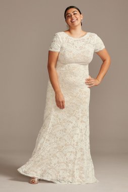 Short Sleeve Low Back Plus Size Lace Wedding Dress 8MS161216