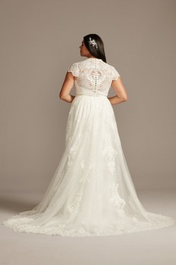 Embroidered Mock Neck Plus Size Wedding Dress 8MS251205