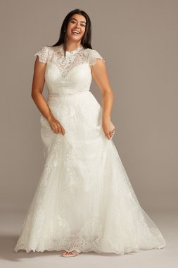 Embroidered Mock Neck Plus Size Wedding Dress 8MS251205