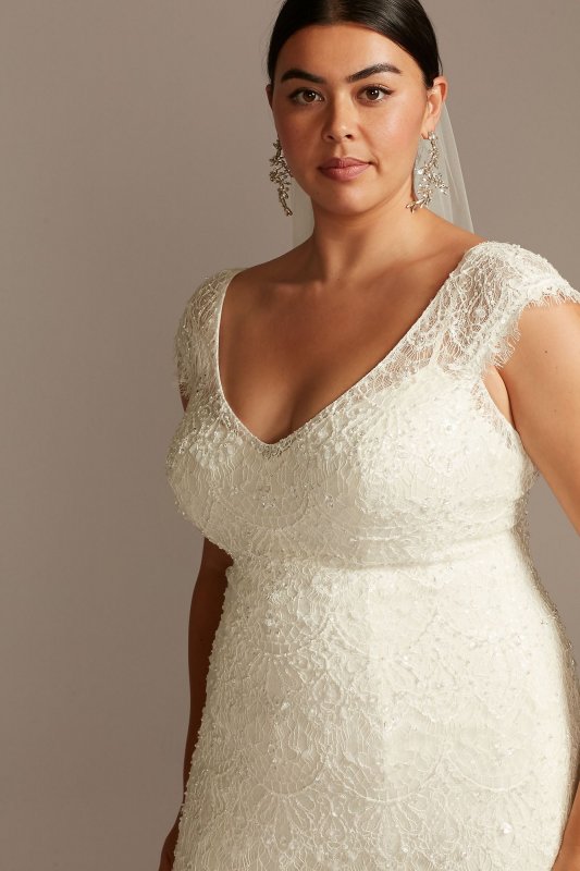 Hand Beaded Cap Sleeve Plus Size Wedding Dress 8MS251206