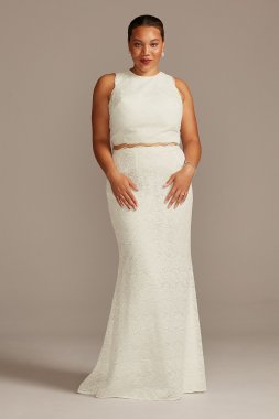 Lace Two-Piece Scalloped Plus Size Wedding Dress 8MS251210