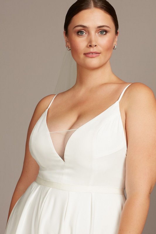 Illusion Deep-V Spaghetti Plus Size Wedding Dress Collection 9WG3985