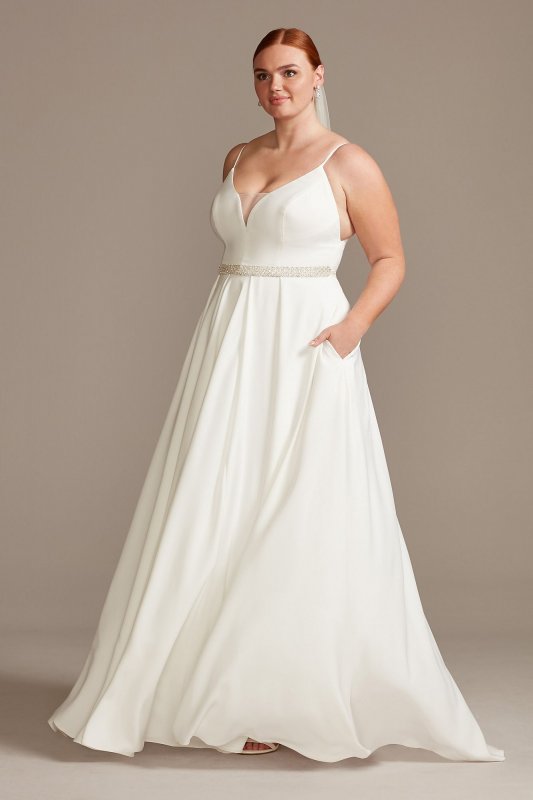 Illusion Deep-V Spaghetti Plus Size Wedding Dress Collection 9WG3985