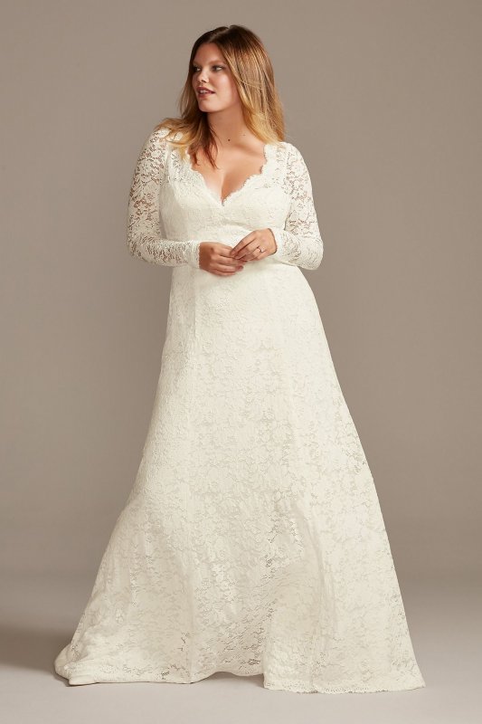 Scalloped Lace Open Back Plus Size Wedding Dress Collection 9WG3987