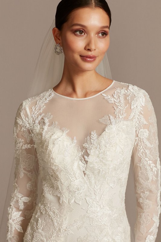 Stretch Illusion Beaded Floral Wedding Dress CWG844