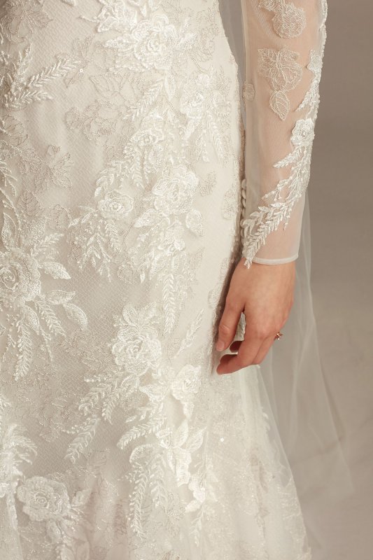Stretch Illusion Beaded Floral Wedding Dress CWG844