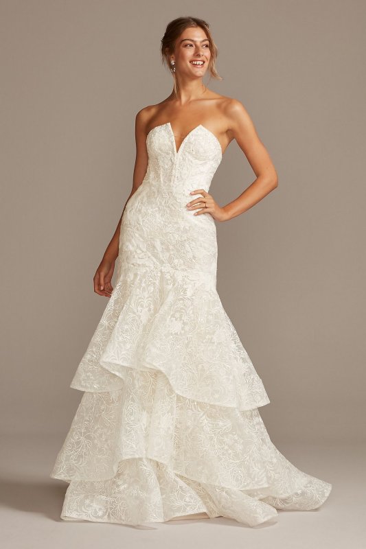 Notch-Neck Lace Corset Mermaid Wedding Dress CWG846