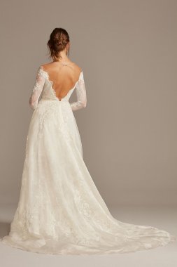 Shimmer Lace Long Sleeve Applique Wedding Dress CWG853