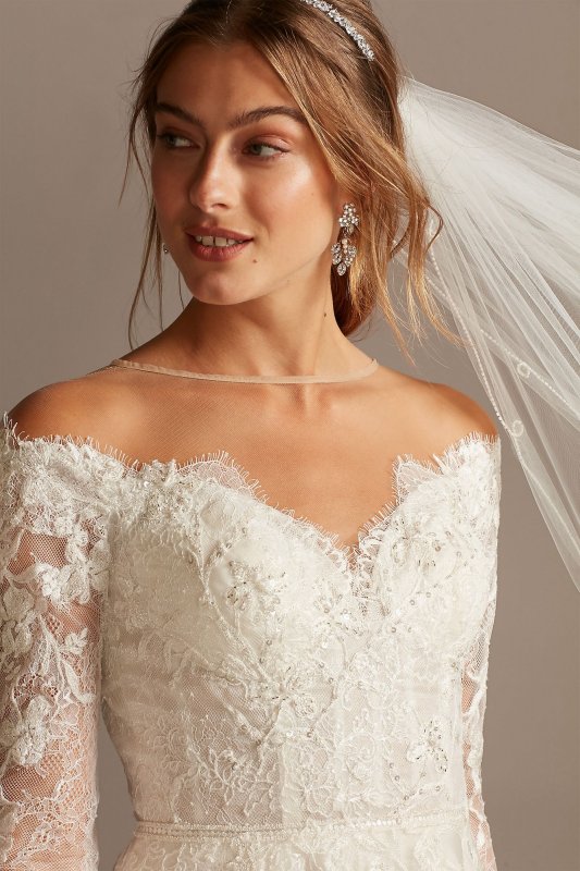 Shimmer Lace Long Sleeve Applique Wedding Dress CWG853