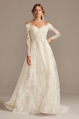 Shimmer Lace Long Sleeve Applique Wedding Dress CWG853