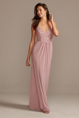 Spaghetti Strap Sequin Lace Jersey Sheath Dress DS270003