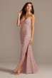 Skinny Strap Sequin Lace Stretch Dress with Slit DS270072