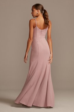 Skinny Strap Illusion Deep-V Stretch Crepe Dress DS270076