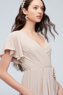 Flutter Sleeve Georgette Wrap Bridesmaid Dress F20039