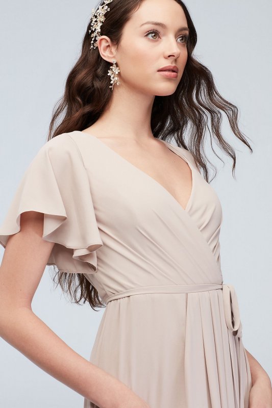 Flutter Sleeve Georgette Wrap Bridesmaid Dress F20039