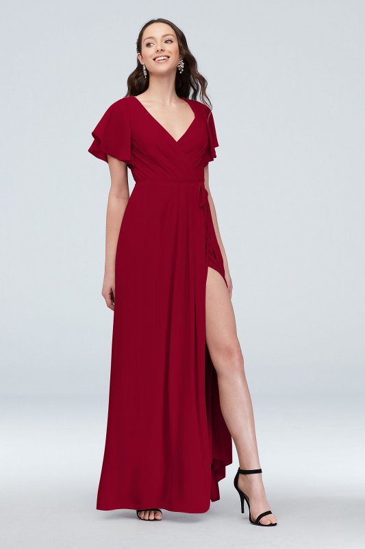 Flutter Sleeve Georgette Wrap Bridesmaid Dress F20039