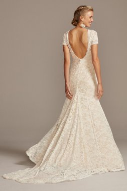 Short Sleeve Low Back Stretch Lace Wedding Dress MS161216