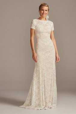 Short Sleeve Low Back Stretch Lace Wedding Dress MS161216