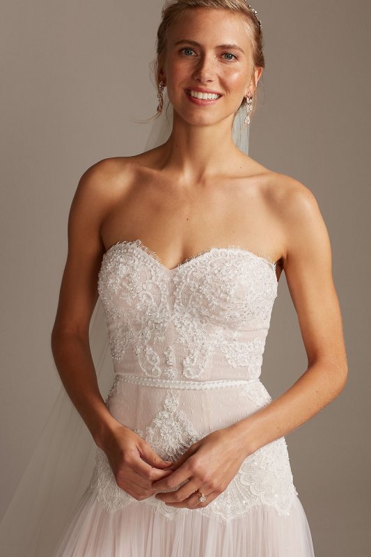 Banded Lace Point DEsprit Tulle Wedding Dress MS251204