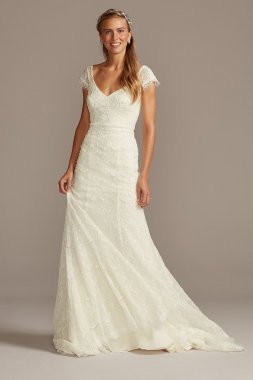 Hand Beaded Lace Cap Sleeve Wedding Dress MS251206