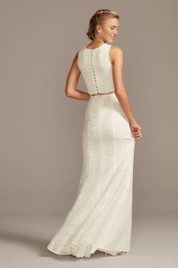 Lace Two-Piece Scalloped Sheath Wedding Dress MS251210
