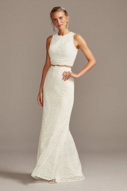 Lace Two-Piece Scalloped Sheath Wedding Dress MS251210