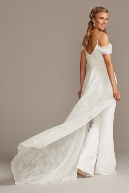 Off-the-Shoulder Wedding Jumpsuit with Lace Train MS251212