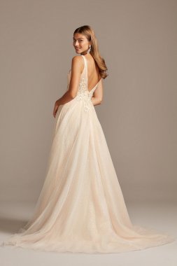 Beaded Brocade Overlay Sequin Layer Wedding Dress SWG836