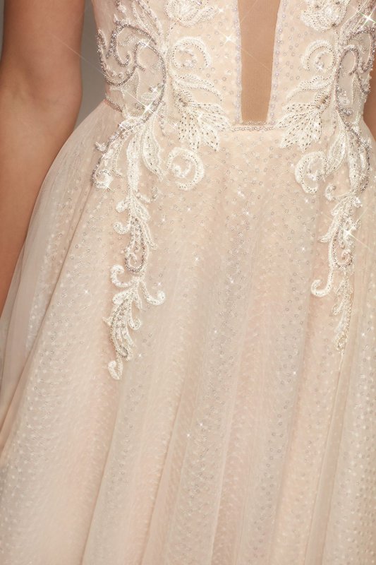 Beaded Brocade Overlay Sequin Layer Wedding Dress SWG836