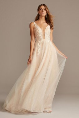 Beaded Brocade Overlay Sequin Layer Wedding Dress SWG836
