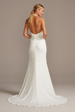 Embellished Waist Plunge Halter Wedding Dress SWG838