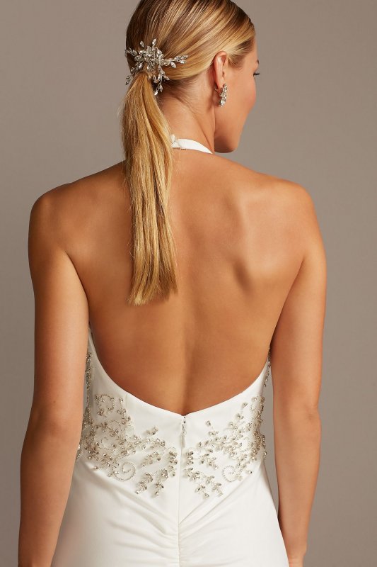 Embellished Waist Plunge Halter Wedding Dress SWG838