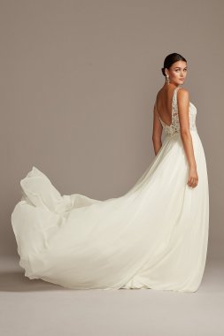 Lace Applique Illusion Chiffon Skirt Wedding Dress SWG842