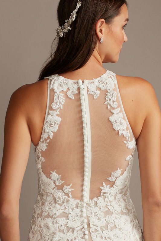 Illusion Sequin Floral Applique Wedding Dress SWG843