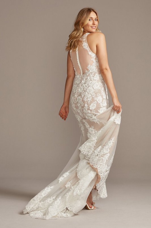 Illusion Sequin Floral Applique Wedding Dress SWG843