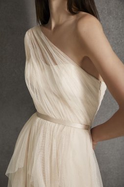 Bobbin Net One Shoulder Flange Bridesmaid Dress VW360504