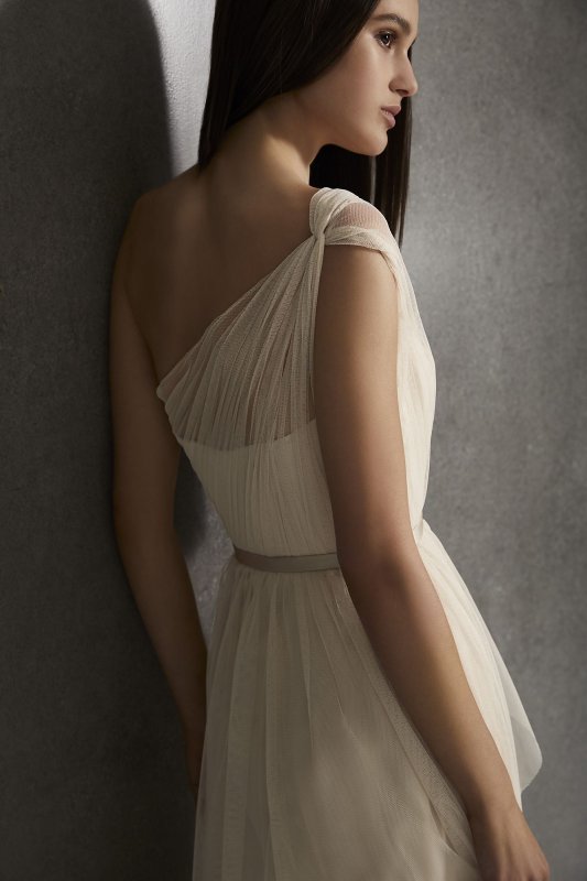 Bobbin Net One Shoulder Flange Bridesmaid Dress VW360504