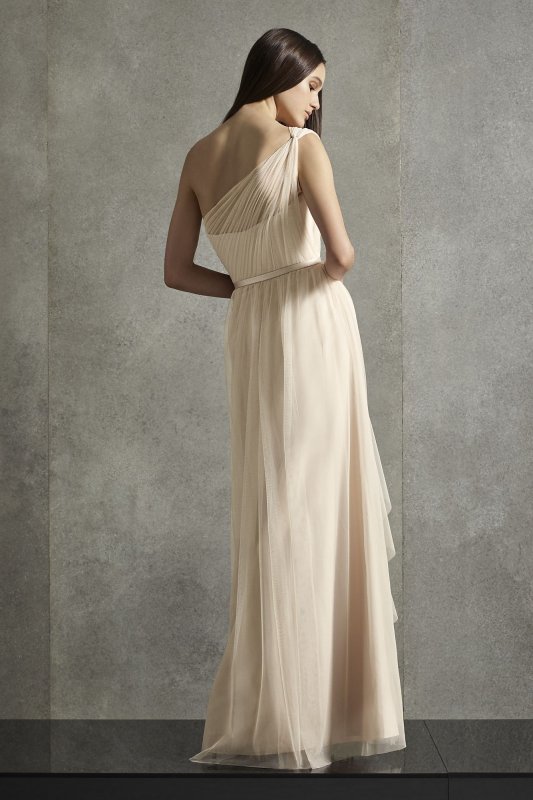 Bobbin Net One Shoulder Flange Bridesmaid Dress VW360504