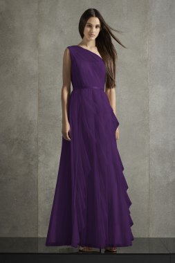 Bobbin Net One Shoulder Flange Bridesmaid Dress VW360504